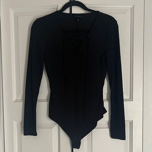 Who What Wear Black Lace-Up Bodysuit